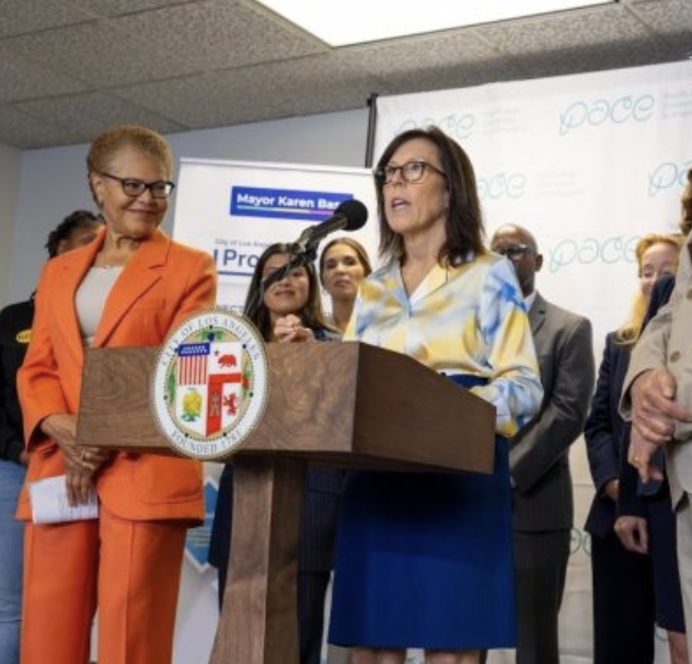 Dana C. Arnett speaking at Mayor Karen Bass ProcureLA press conference supporting small business participation in Los Angeles