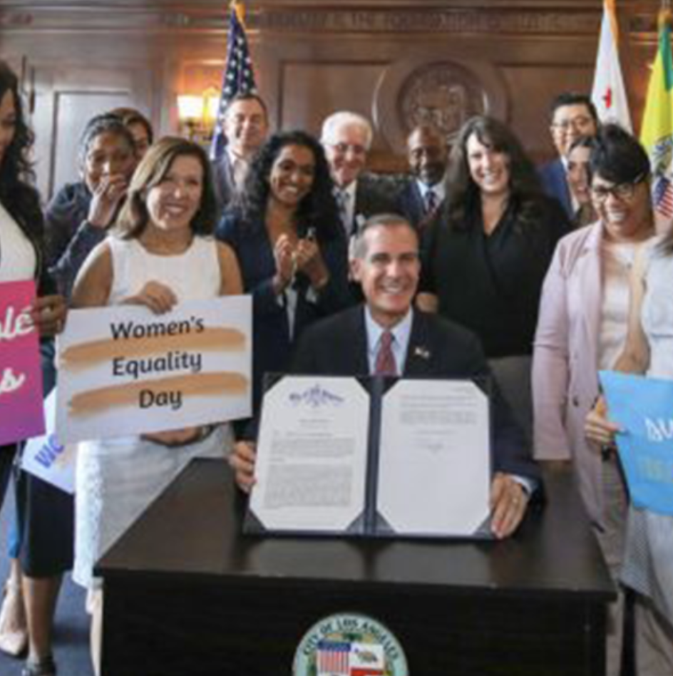 Dana C. Arnett at Women’s Equality Day event with Los Angeles Mayor Eric Garcetti in Los Angeles